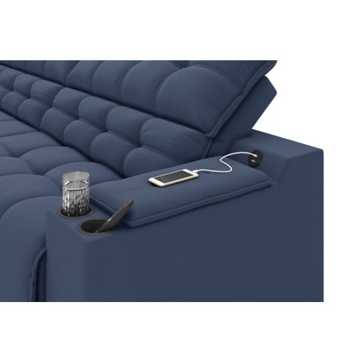 Sofá Connect Premium 2,30m Retrátil/Reclinável com porta copos e USB Suede Azul - XFlex Sofas