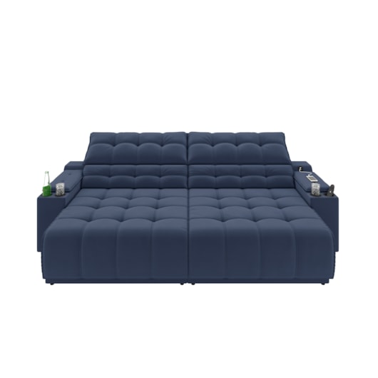 Sofá Connect Premium 2,30m Retrátil/Reclinável com porta copos e USB Suede Azul - XFlex Sofas