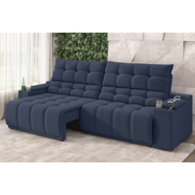 Sofá Connect Premium 2,30m Retrátil/Reclinável com porta copos e USB Suede Azul - XFlex Sofas