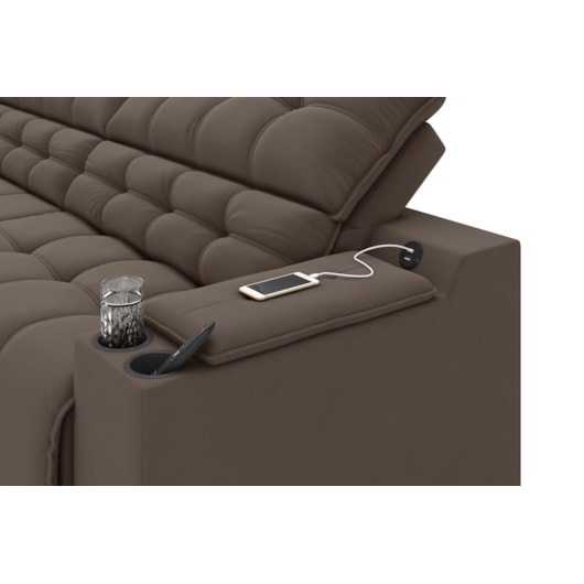 Sofá Connect Premium 2,30m Retrátil/Reclinável com porta copos e USB Suede Marrom - XFlex Sofas