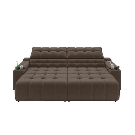 Sofá Connect Premium 2,30m Retrátil/Reclinável com porta copos e USB Suede Marrom - XFlex Sofas