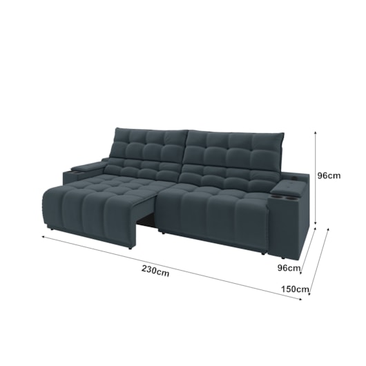 Sofá Connect Premium 2,30m Retrátil/Reclinável com porta copos e USB Suede Petróleo - XFlex Sofas