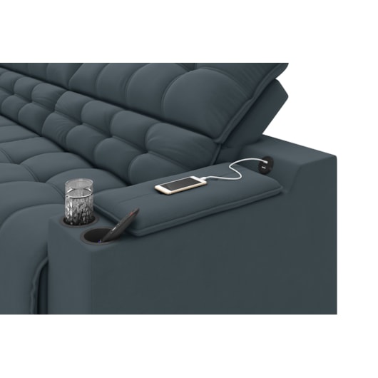 Sofá Connect Premium 2,30m Retrátil/Reclinável com porta copos e USB Suede Petróleo - XFlex Sofas