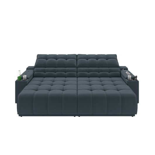 Sofá Connect Premium 2,30m Retrátil/Reclinável com porta copos e USB Suede Petróleo - XFlex Sofas