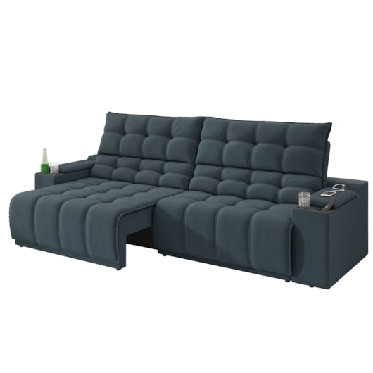 Sofá Connect Premium 2,30m Retrátil/Reclinável com porta copos e USB Suede Petróleo - XFlex Sofas