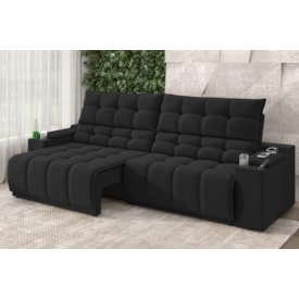 Sofá Connect Premium 2,30m Retrátil/Reclinável com porta copos e USB Suede Preto - XFlex Sofas