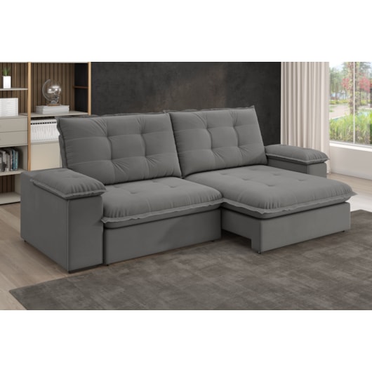 Sofá Fofão Premium 2,30m Retrátil/Reclinável Suede Cinza - XFlex Sofas