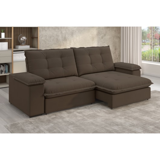 Sofá Fofão Premium 2,30m Retrátil/Reclinável Suede Marrom - XFlex Sofas