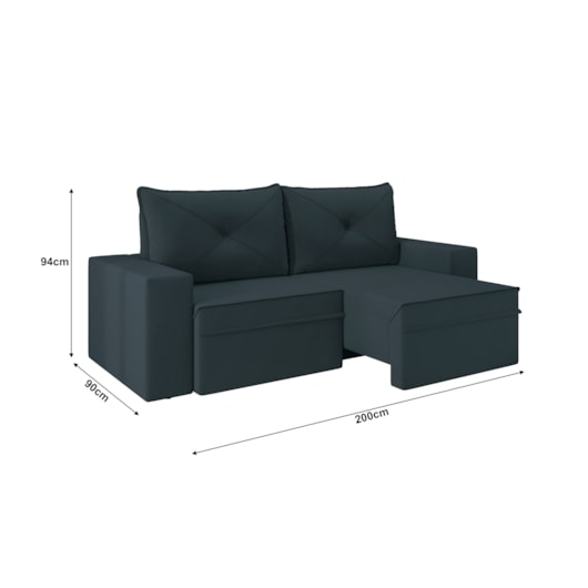 Sofá Miami Premium 2,00m Retrátil/Reclinável Suede Petróleo - XFlex Sofas