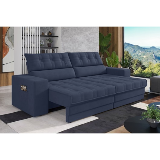 Sofá Oscar Plus 2,06m Retrátil/Reclinável Suede Azul - XFlex Sofas