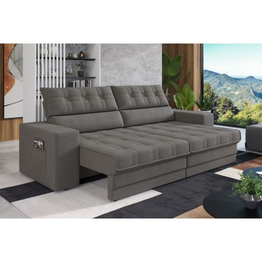 Sofá Oscar Plus 2,06m Retrátil/Reclinável Suede Cinza - XFlex Sofas