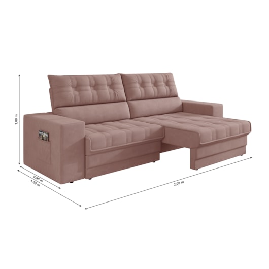 Sofá Oscar Plus 2,06m Retrátil/Reclinável Suede Nude - XFex Sofas