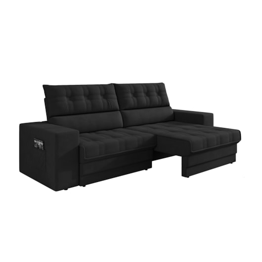 Sofá Oscar Plus 2,06m Retrátil/Reclinável Suede Preto - XFex Sofas