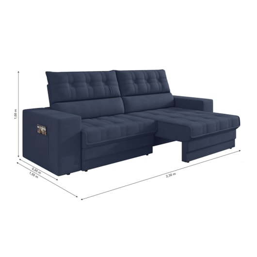 Sofá Oscar Plus 2,30m Retrátil/Reclinável Suede Azul - XFlex Sofas