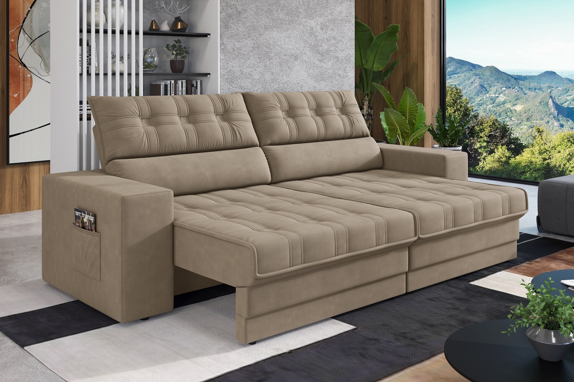 Sofá Oscar Plus 2,30m Retrátil/Reclinável Suede Capuccino - XFlex