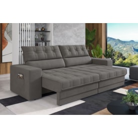 Sofá Oscar Plus 2,30m Retrátil/Reclinável Suede Cinza - XFlex Sofas