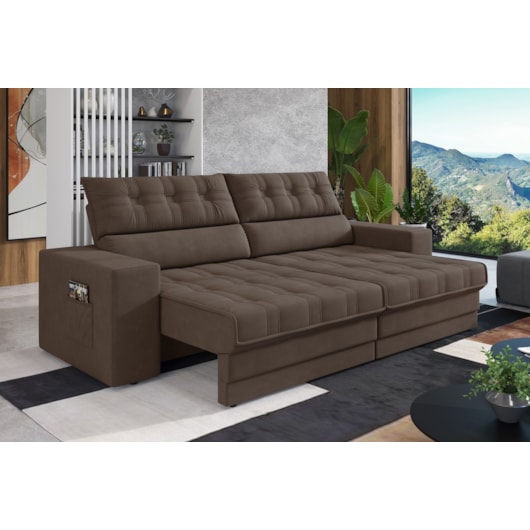 Sofá Oscar Plus 2,30m Retrátil/Reclinável Suede Marrom - XFlex Sofas