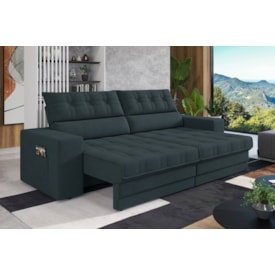 Sofá Oscar Plus 2,30m Retrátil/Reclinável Suede Petróleo - XFlex Sofas