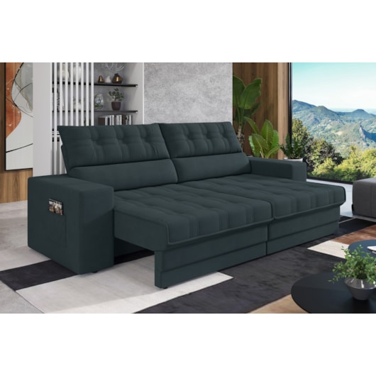 Sofá Oscar Plus 2,30m Retrátil/Reclinável Suede Petróleo - XFlex Sofas