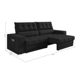 Sofá Oscar Plus 2,30m Retrátil/Reclinável Suede Preto - XFlex Sofas