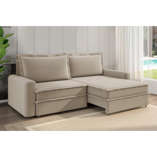 Sofá Vira Cama Veronica 2,10m Retrátil/Reclinável Bipartido Suede Capuccino - XFlex Sofás