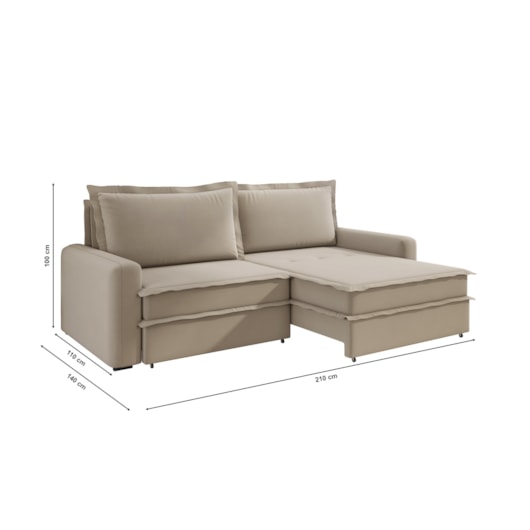 Sofá Vira Cama Veronica 2,10m Retrátil/Reclinável Bipartido Suede Capuccino - XFlex Sofás