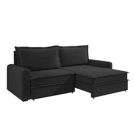 Sofá Vira Cama Veronica 2,10m Retrátil/Reclinável Bipartido Suede Preto - XFlex Sofás